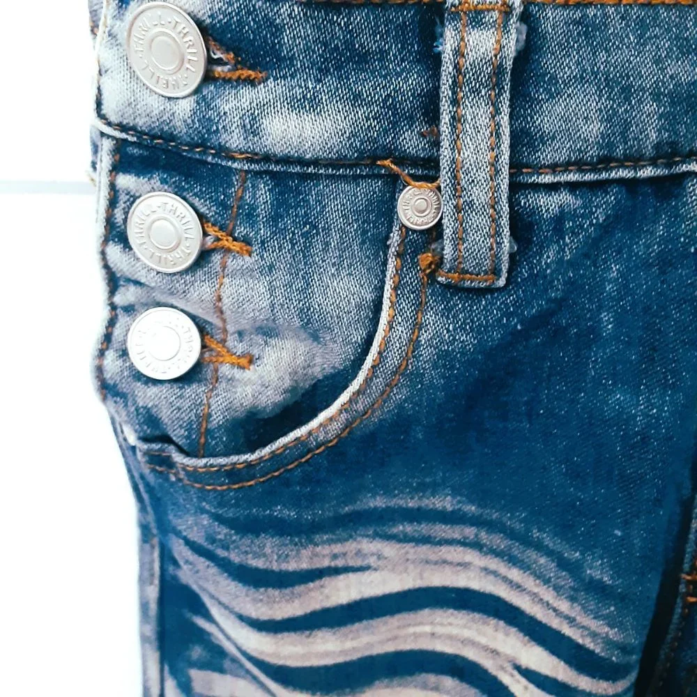 Girl's Acid Washed Denim Overalls Size 7 Distressed Jeans with Pockets